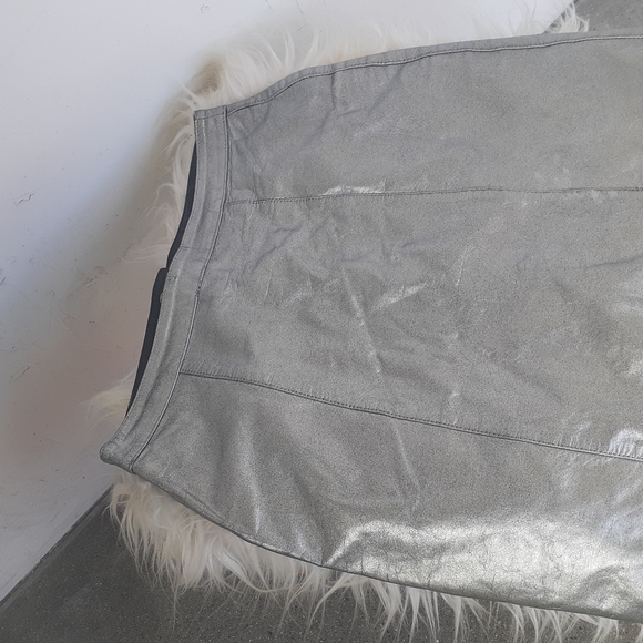 New LF Furst Kind silver Metallic leather Mini Skirt biker Pencil skirt S M - Picture 4 of 9